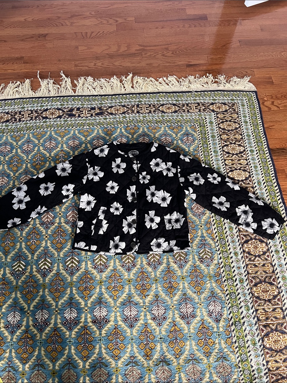 Black Floral Jean Jacket for Women with White Blooms